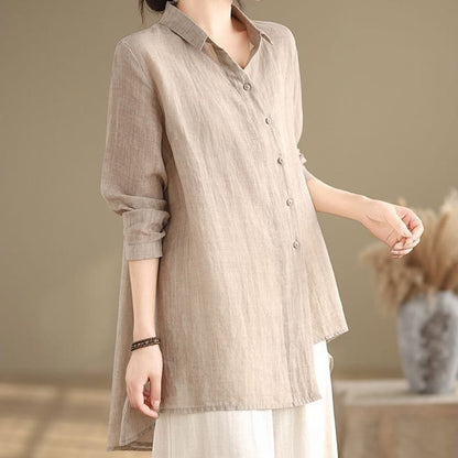 Buddha Stones Irregular Design Buttons Long Sleeve Women's Cotton Shirt