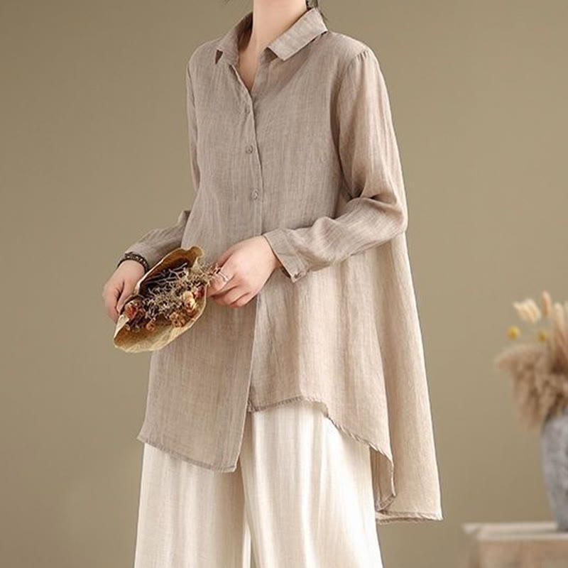 Buddha Stones Irregular Design Buttons Long Sleeve Women's Cotton Shirt