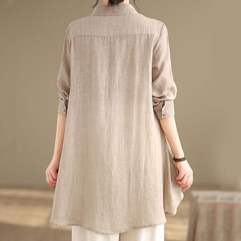 Buddha Stones Irregular Design Buttons Long Sleeve Women's Cotton Shirt
