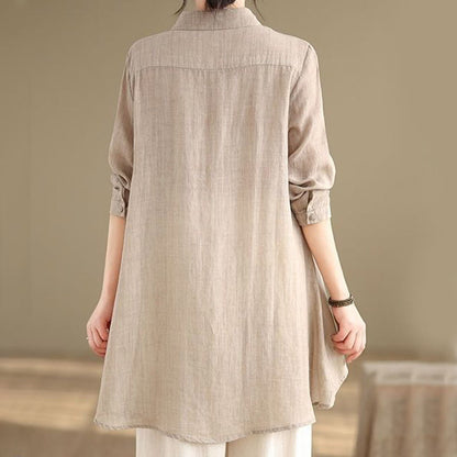 Buddha Stones Irregular Design Buttons Long Sleeve Women's Cotton Shirt