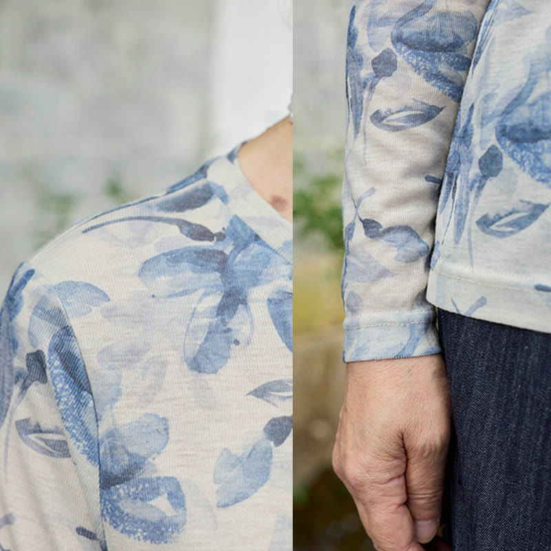 Buddha Stones Fall Blue Floral Women's Long Sleeve T-Shirt  For Older Adults