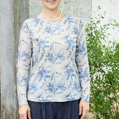 Buddha Stones Fall Blue Floral Women's Long Sleeve T-Shirt  For Older Adults
