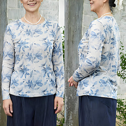 Buddha Stones Fall Blue Floral Women's Long Sleeve T-Shirt  For Older Adults