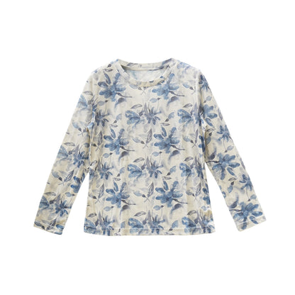 Buddha Stones Fall Blue Floral Women's Long Sleeve T-Shirt  For Older Adults