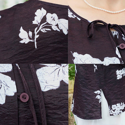 Buddha Stones Black Floral Flowers Lace-Up Buttons Long Sleeve Women's Shirt For Older Adults