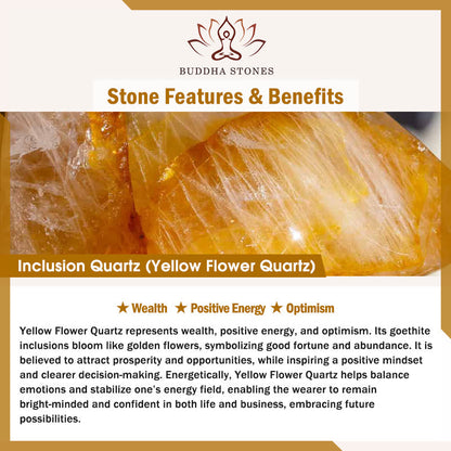 Buddha Stones 925 Sterling Silver Natural Inclusion Quartz Yellow Flower Quartz Cat Wealth Necklace Pendant