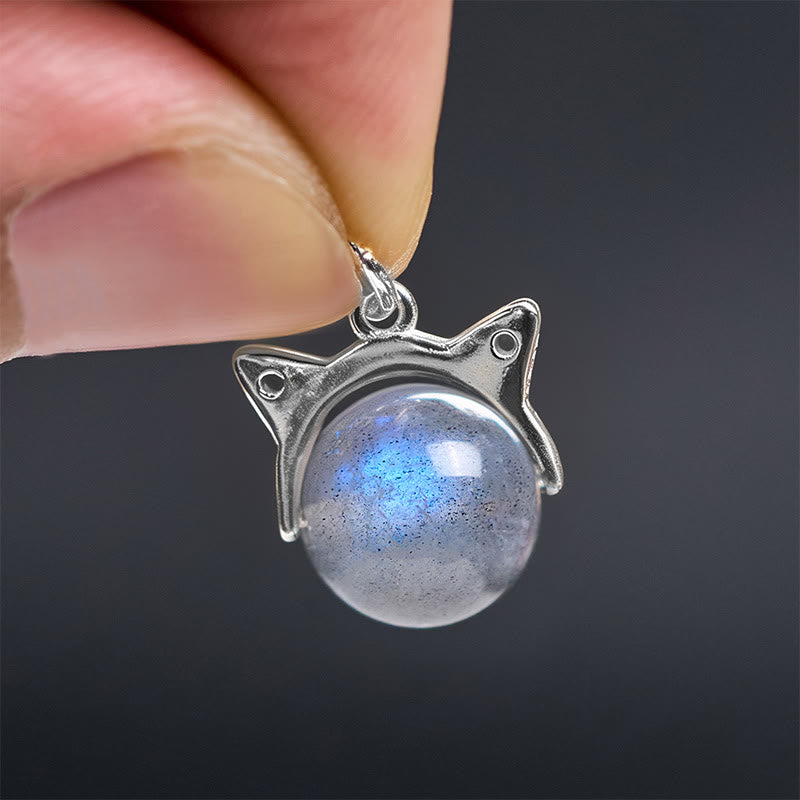 Buddha Stones 925 Sterling Silver Moonstone Cat Healing Necklace Pendant