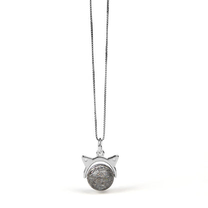 Buddha Stones 925 Sterling Silver Natural Silver Super Seven Crystal Cat Necklace Pendant