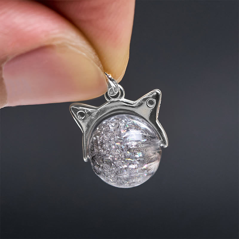 Buddha Stones 925 Sterling Silver Natural Silver Super Seven Crystal Cat Necklace Pendant