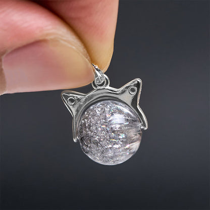 Buddha Stones 925 Sterling Silver Natural Silver Super Seven Crystal Cat Necklace Pendant