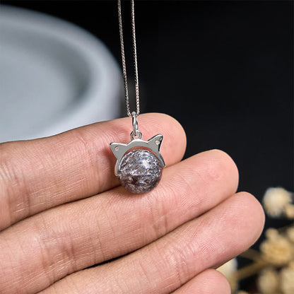 Buddha Stones 925 Sterling Silver Natural Silver Super Seven Crystal Cat Necklace Pendant