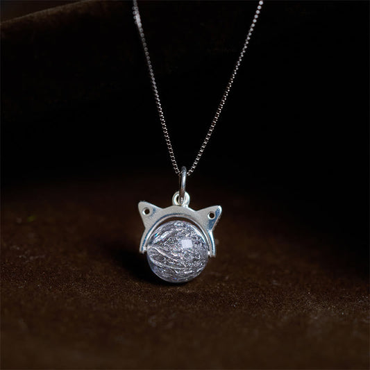 Buddha Stones 925 Sterling Silver Natural Silver Super Seven Crystal Cat Necklace Pendant