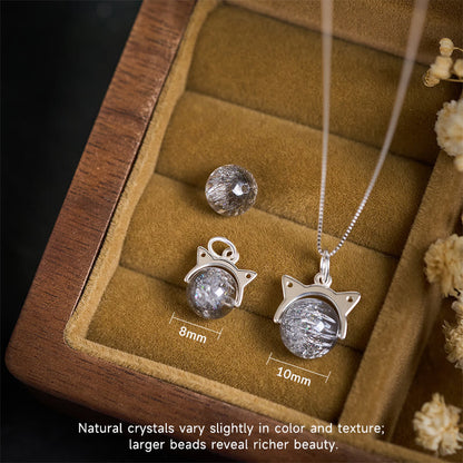 Buddha Stones 925 Sterling Silver Natural Silver Super Seven Crystal Cat Necklace Pendant