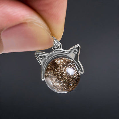 Buddha Stones 925 Sterling Silver Natural Black Super Seven Crystal Cat Necklace Pendant