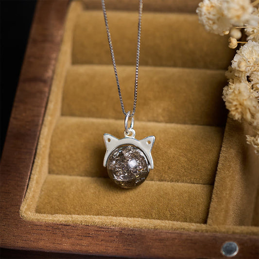 Buddha Stones 925 Sterling Silver Natural Black Super Seven Crystal Cat Necklace Pendant