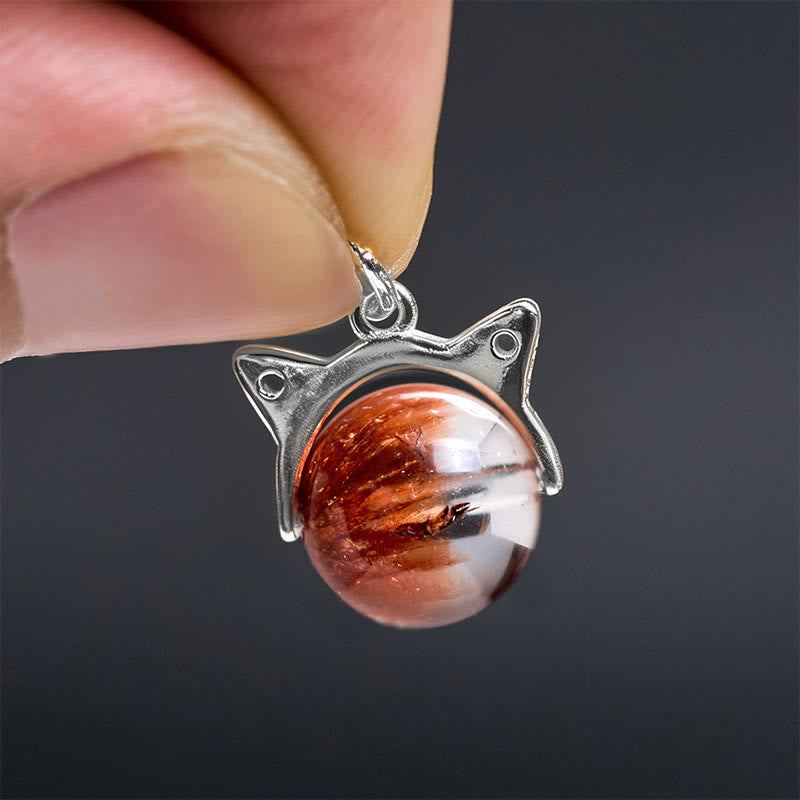 Buddha Stones 925 Sterling Silver Natural Red Super Seven Crystal Cat Necklace Pendant