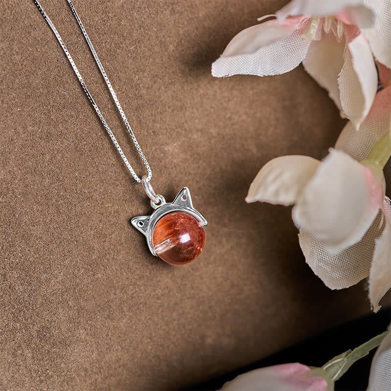 Buddha Stones 925 Sterling Silver Natural Red Super Seven Crystal Cat Necklace Pendant