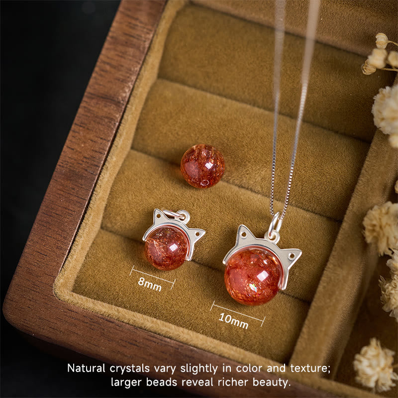 Buddha Stones 925 Sterling Silver Natural Gold Fireworks Super Seven Crystal Cat Necklace Pendant