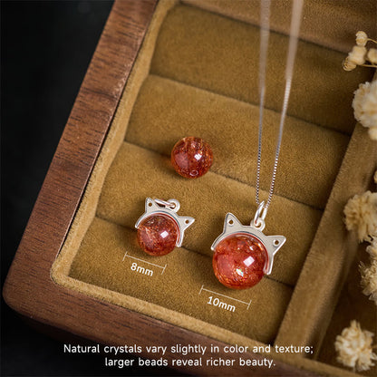 Buddha Stones 925 Sterling Silver Natural Gold Fireworks Super Seven Crystal Cat Necklace Pendant