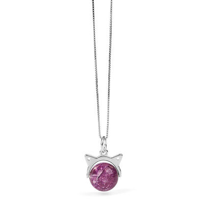 Buddha Stones 925 Sterling Silver Natural Light Purple Fireworks Super Seven Crystal Cat Necklace Pendant