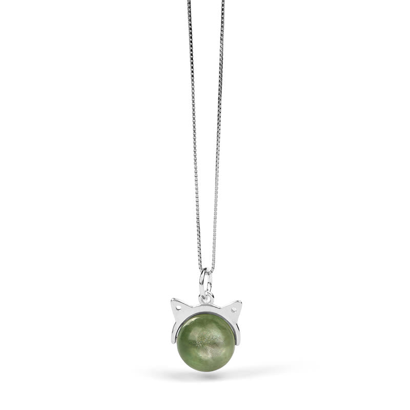 Buddha Stones 925 Sterling Silver Natural Green Lepidolite Cat Protection Necklace Pendant
