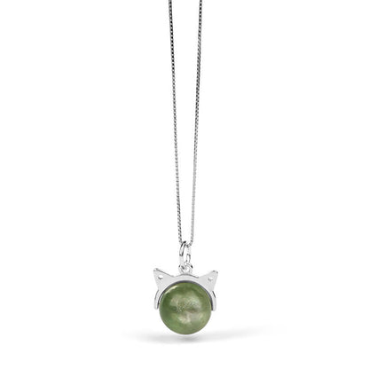 Buddha Stones 925 Sterling Silver Natural Green Lepidolite Cat Protection Necklace Pendant