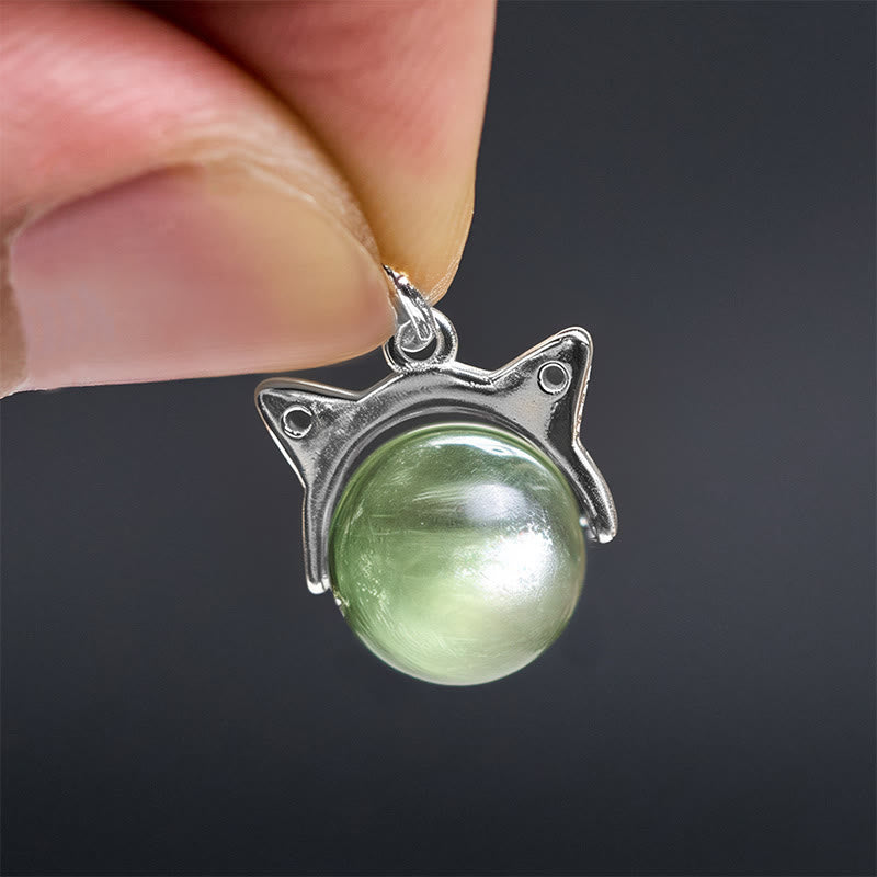 Buddha Stones 925 Sterling Silver Natural Green Lepidolite Cat Protection Necklace Pendant