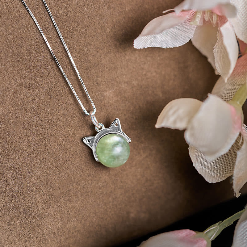 Buddha Stones 925 Sterling Silver Natural Green Lepidolite Cat Protection Necklace Pendant