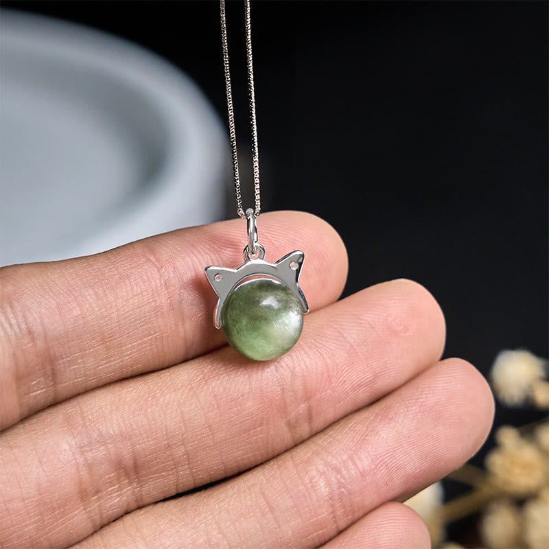 Buddha Stones 925 Sterling Silver Natural Green Lepidolite Cat Protection Necklace Pendant