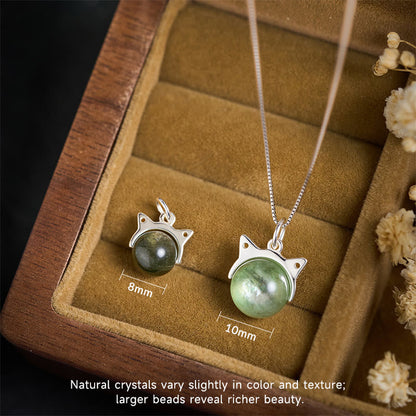 Buddha Stones 925 Sterling Silver Natural Green Lepidolite Cat Protection Necklace Pendant