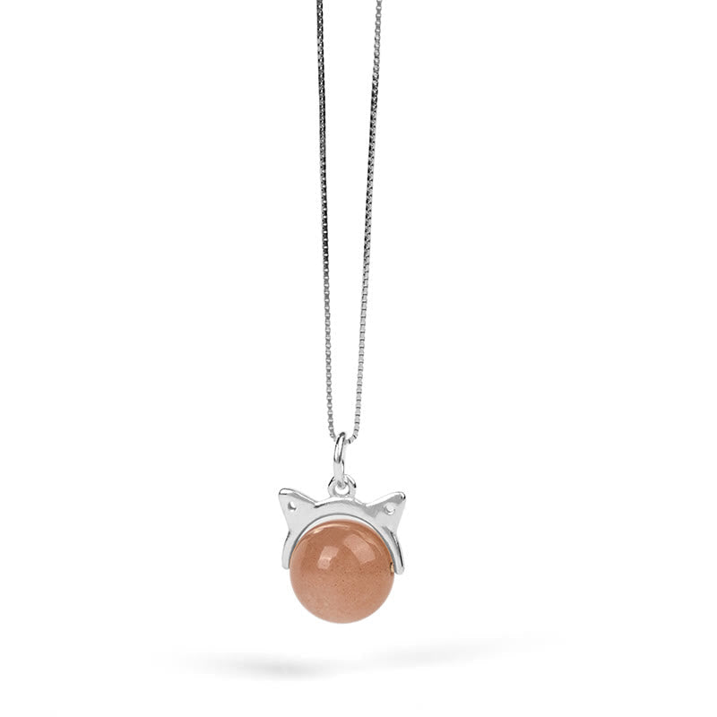 Buddha Stones 925 Sterling Silver Natural Orange Moonstone Cat Healing Necklace Pendant