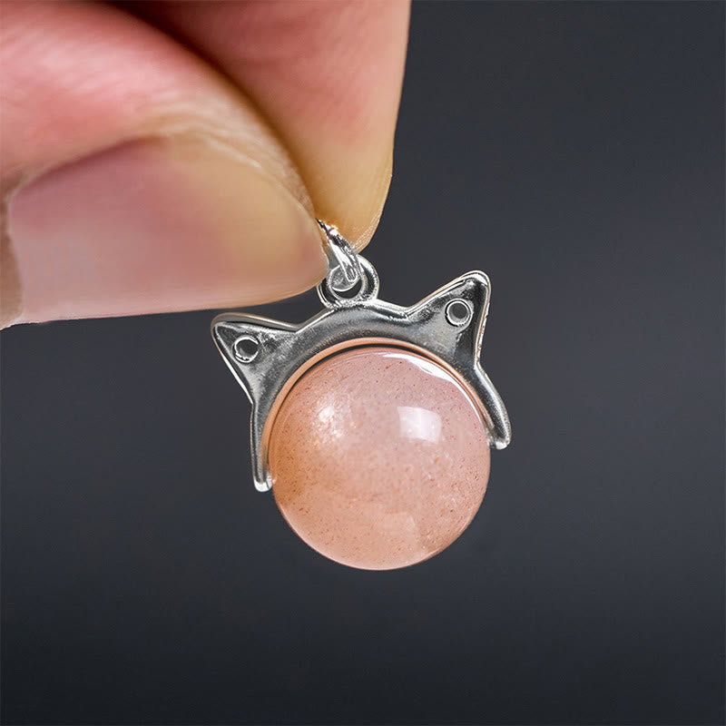 Buddha Stones 925 Sterling Silver Natural Orange Moonstone Cat Healing Necklace Pendant