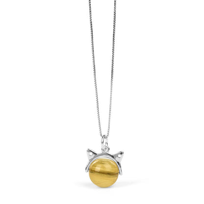 Buddha Stones 925 Sterling Silver Natural Golden Lepidolite Cat Prosperity Necklace Pendant