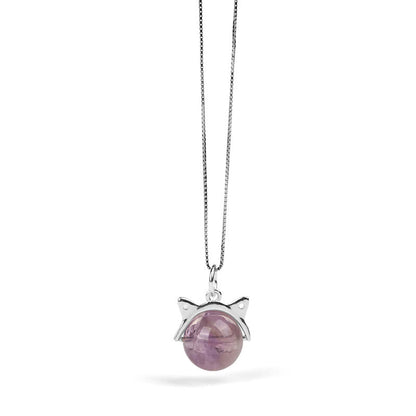 Buddha Stones 925 Sterling Silver Natural Rainbow Amethyst Cat Positive Necklace Pendant