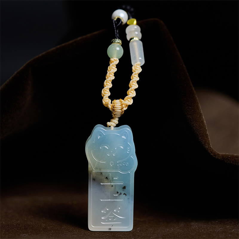 Buddha Stones Natural Xiuyan Jade Cat Rope Necklace Pendant