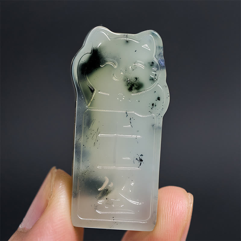 Buddha Stones Natural Xiuyan Jade Cat Rope Necklace Pendant