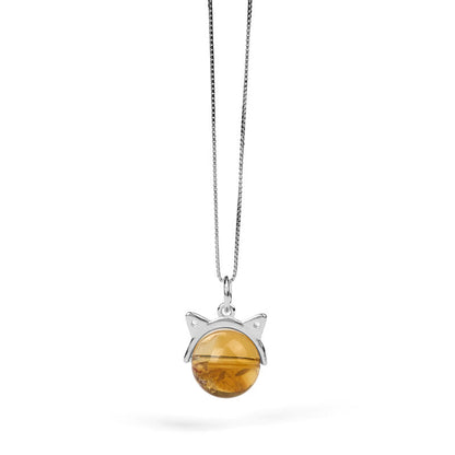 Buddha Stones 925 Sterling Silver Natural Citrine Cat Prosperity Necklace Pendant