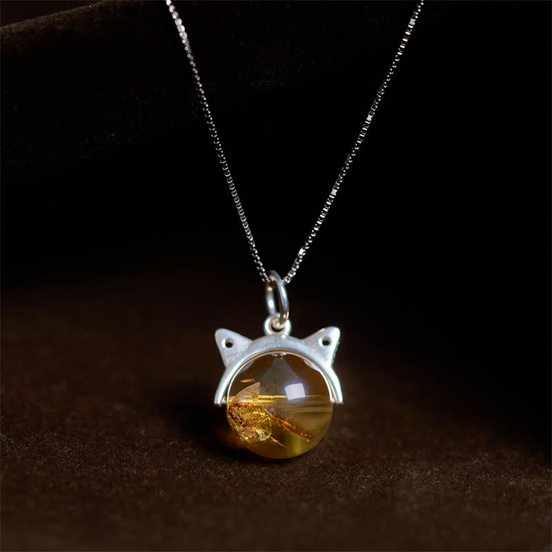 Buddha Stones 925 Sterling Silver Natural Citrine Cat Prosperity Necklace Pendant
