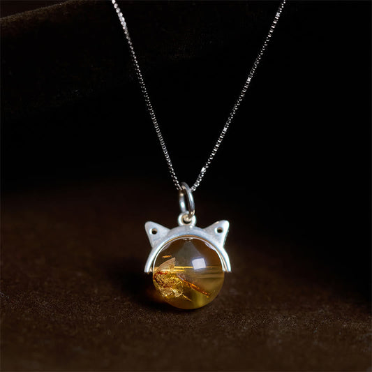 Buddha Stones 925 Sterling Silver Natural Citrine Cat Prosperity Necklace Pendant