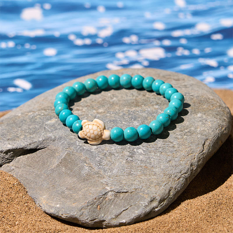 Buddha Stones Natural Stone Sea Turtle Turquoise Crackle Agate Wisdom Bracelet