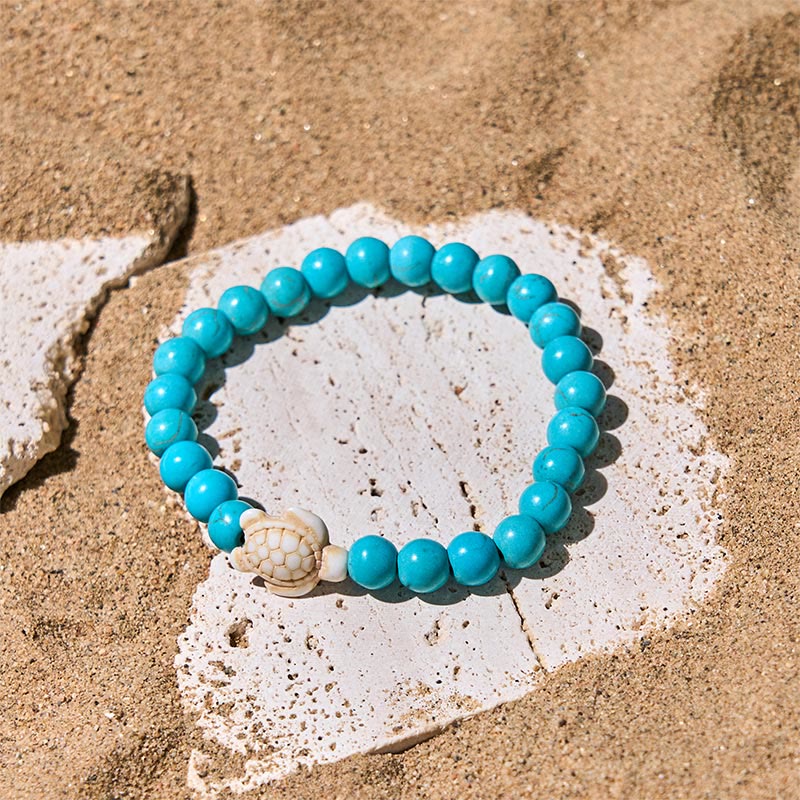 Buddha Stones Natural Stone Sea Turtle Turquoise Crackle Agate Wisdom Bracelet