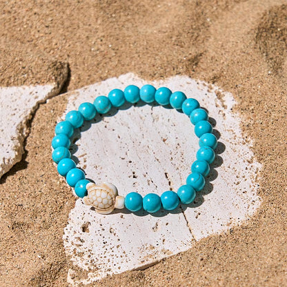 Buddha Stones Natural Stone Sea Turtle Turquoise Crackle Agate Wisdom Bracelet