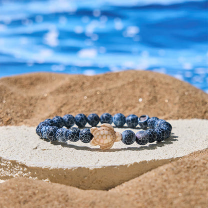 Buddha Stones Natural Stone Sea Turtle Turquoise Crackle Agate Wisdom Bracelet