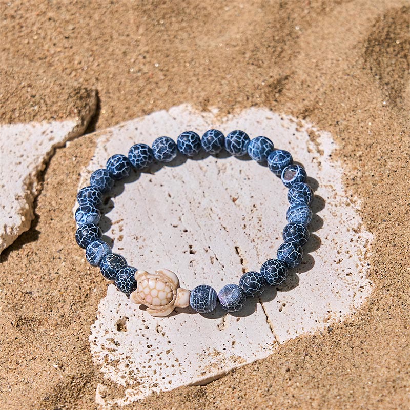 Buddha Stones Natural Stone Sea Turtle Turquoise Crackle Agate Wisdom Bracelet