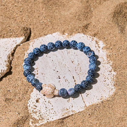 Buddha Stones Natural Stone Sea Turtle Turquoise Crackle Agate Wisdom Bracelet