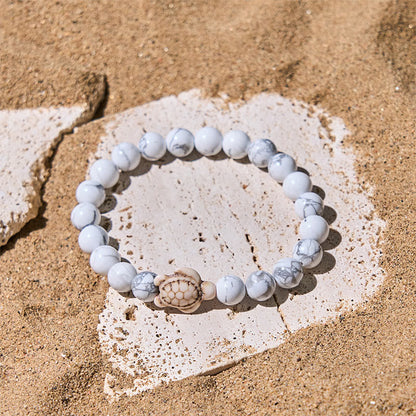Buddha Stones Natural Stone Sea Turtle Turquoise Crackle Agate Wisdom Bracelet