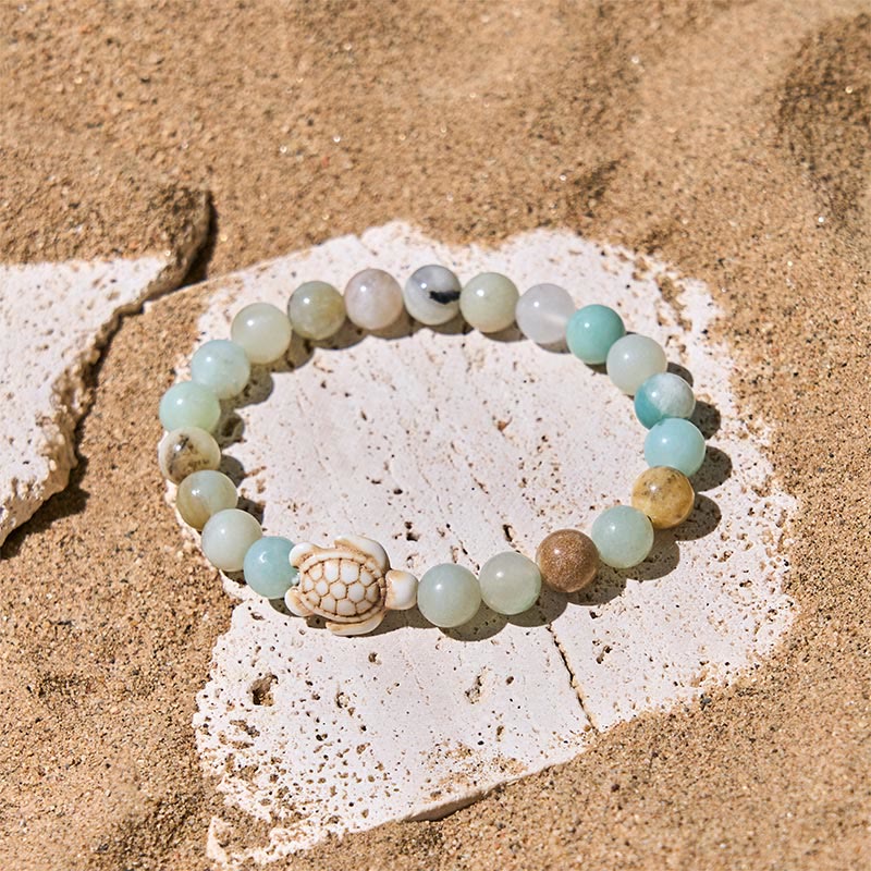 Buddha Stones Natural Stone Sea Turtle Turquoise Crackle Agate Wisdom Bracelet