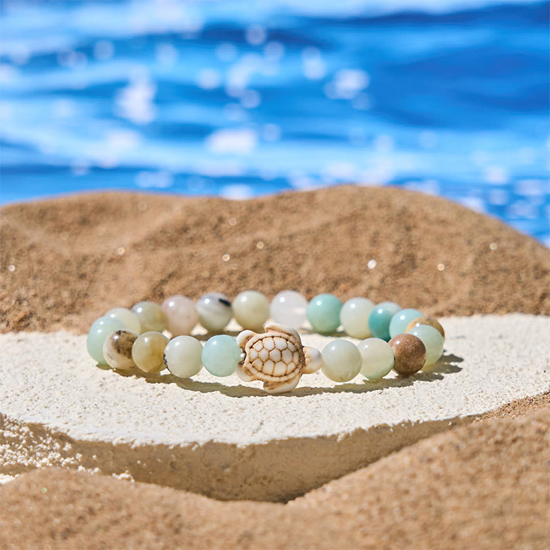 Buddha Stones Natural Stone Sea Turtle Turquoise Crackle Agate Wisdom Bracelet