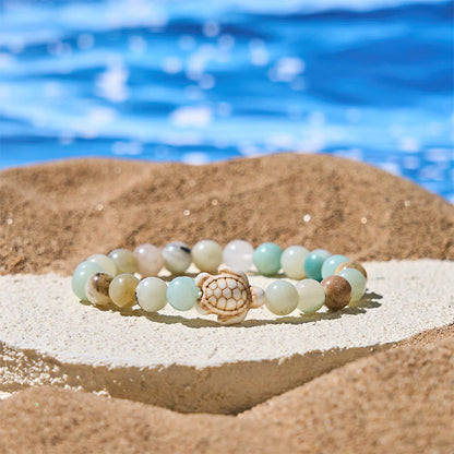 Buddha Stones Natural Stone Sea Turtle Turquoise Crackle Agate Wisdom Bracelet