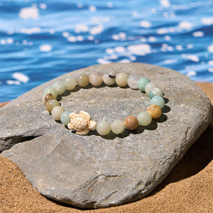 Buddha Stones Natural Stone Sea Turtle Turquoise Crackle Agate Wisdom Bracelet